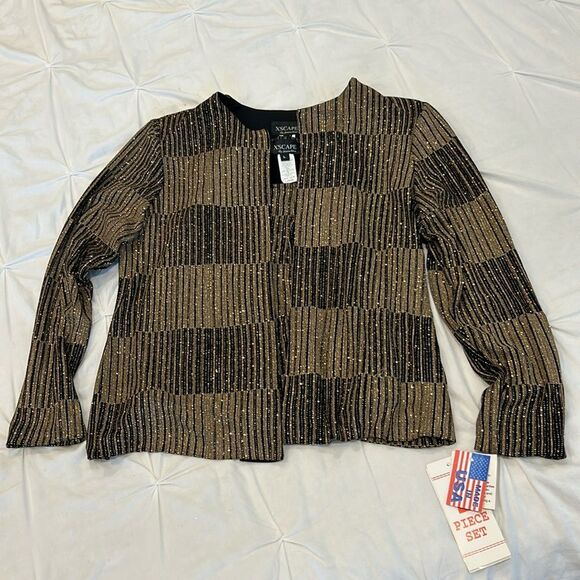 NWT XSCAPE Women's Gold & Black Tank Top and Open Front Cardigan Set Size Large - Picture 1 of 14